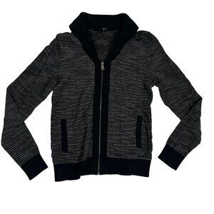 Express men's sweater S black white knit zip front cardigan